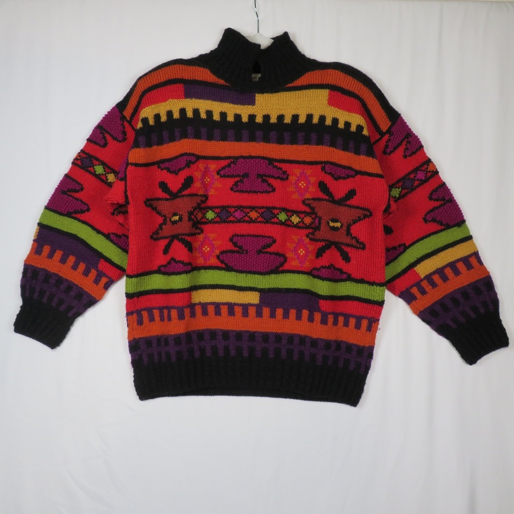 Roberta Frost Hand Knitted Virgin Wool Colorful Patterned Sweater Medium